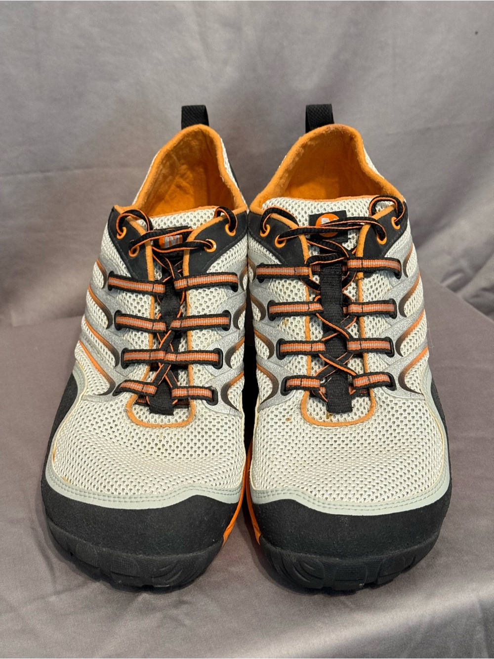 Merrell TrailGlove Minimalist Ash / Gray & Orange Breathable Sneakers size 11.5